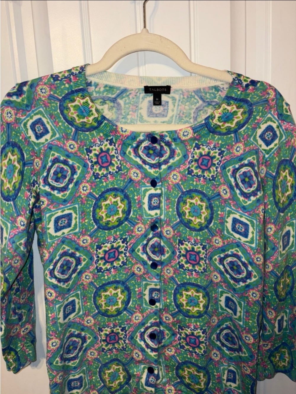 Talbots Blue, Green & Pink Patterned Button-Front Cardigan